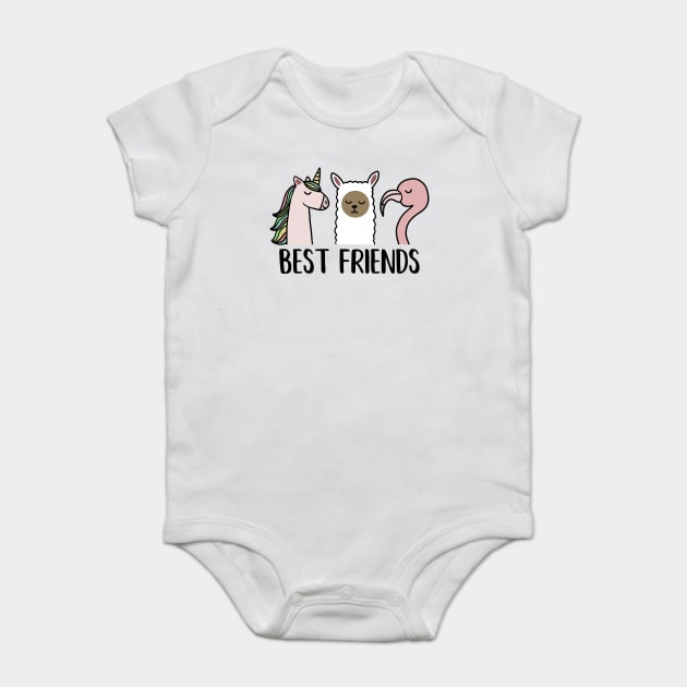 Best Friends Unicorn, Llama, Flamingo Animal Baby Bodysuit by logiamerch